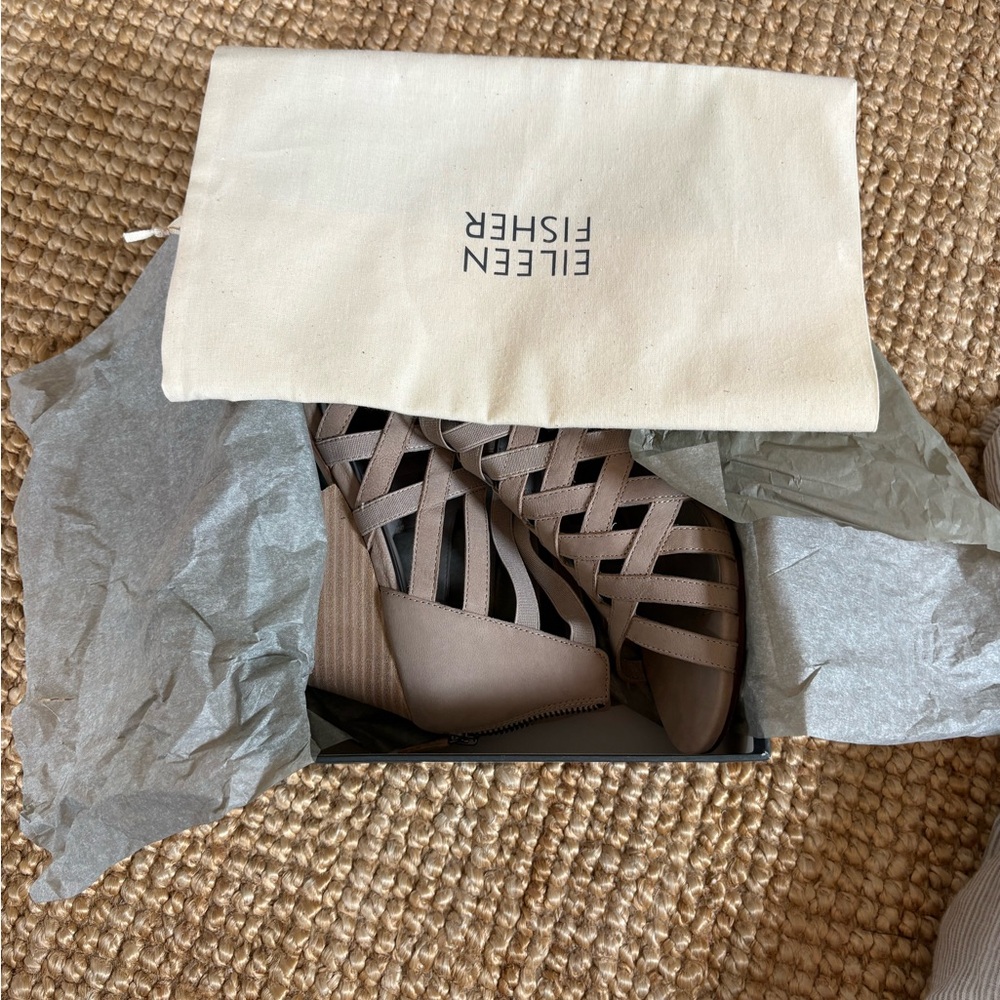 Eileen Fisher Taupe Woven Strappy Heels